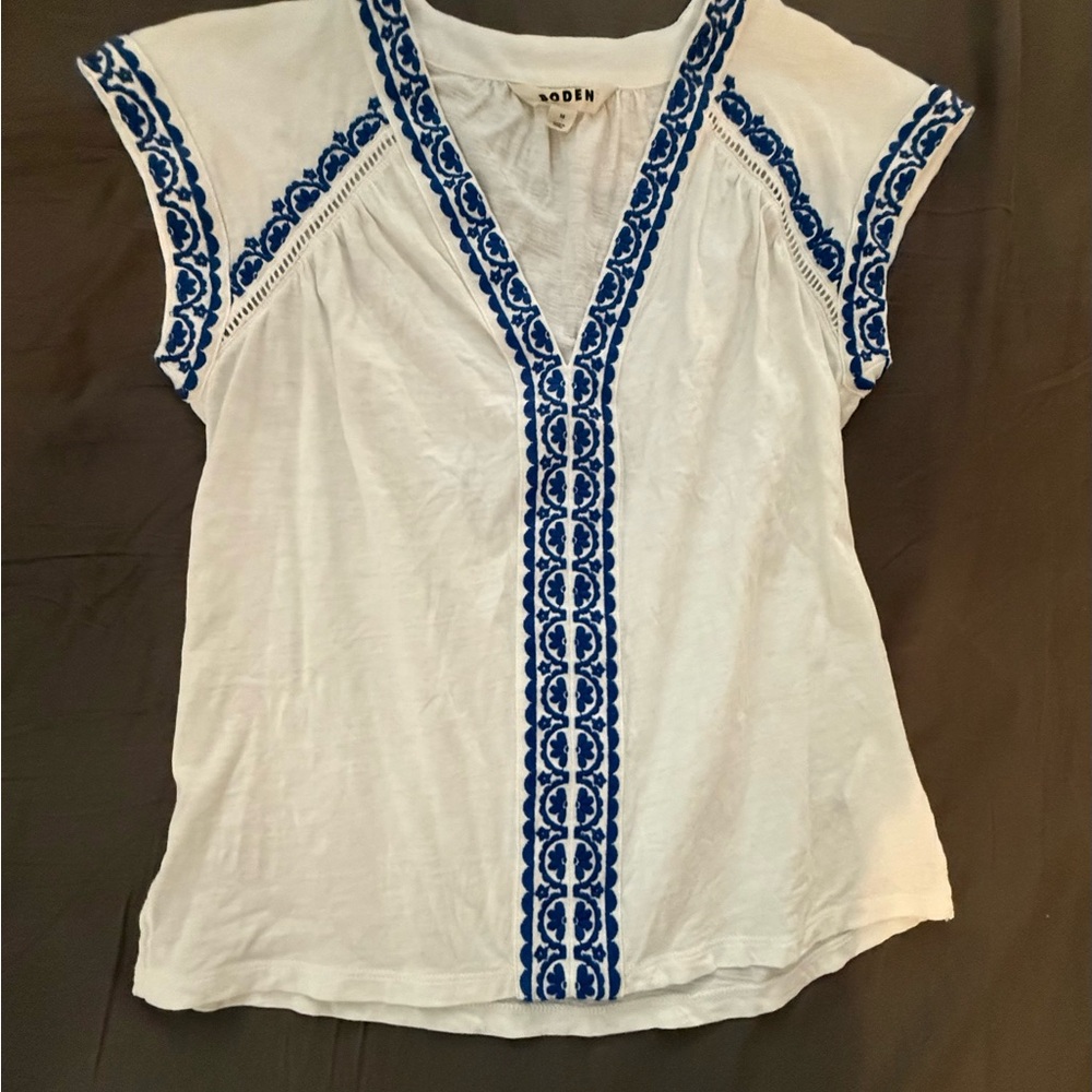 Boden  Hazel Cotton Embroidered Top
White and blue - Picture 6 of 11